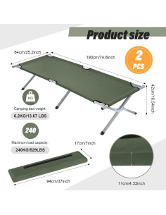 Cama Plegable para Camping Geetery 2 Pcs Verde Militar 240 kg 2