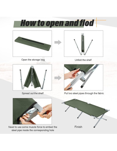 Cama Plegable para Camping Geetery 2 Pcs Verde Militar 240 kg