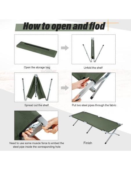 Cama Plegable para Camping Geetery 2 Pcs Verde Militar 240 kg