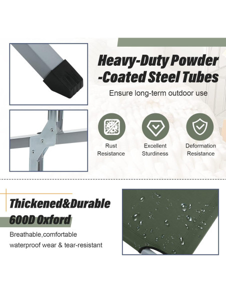 Cama Plegable para Camping Geetery 2 Pcs Verde Militar 240 kg