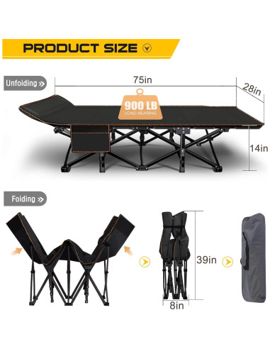 Cama de Camping Plegable NAIZEA con Colchón 190x71 cm