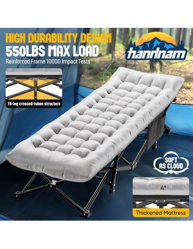 Cama de Camping Plegable HANDNAM 250KG con Colchón y Manta