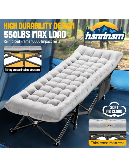 Cama de Camping Plegable HANDNAM 250KG con Colchón y Manta