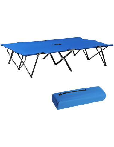 Cama de Camping Plegable 2 Personas Oxford 600D Azul 193x125 cm
