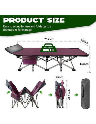 Cama de Camping Plegable Alta Resistencia con Colchón Removible