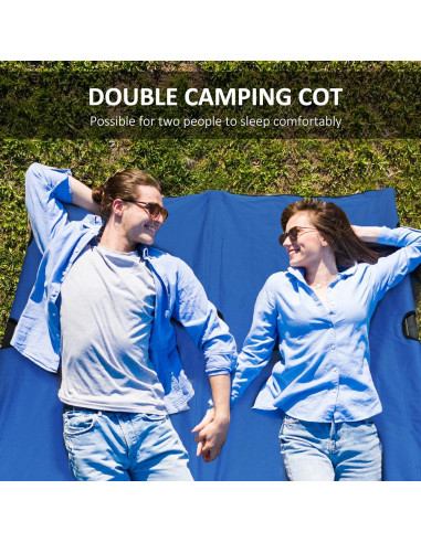Cama de Camping Plegable 2 Personas Oxford 600D Azul 193x125 cm