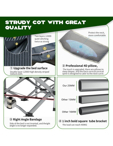 Cama de Camping Plegable Alta Resistencia con Colchón Removible