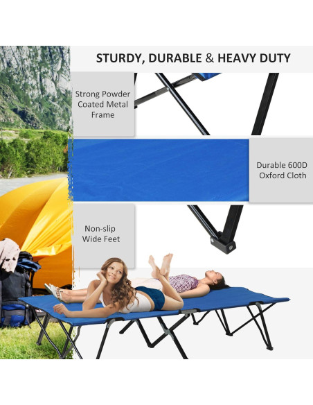 Cama de Camping Plegable 2 Personas Oxford 600D Azul 193x125 cm Cama de Camping Plegable 2 Personas Oxford 600D Azul 193x125 cm