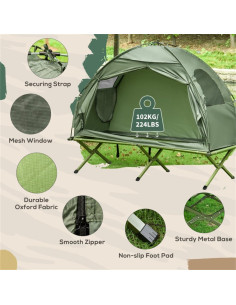 Carpa de Camping 2-en-1 EEBABUO con Cama Elevada Verde 2