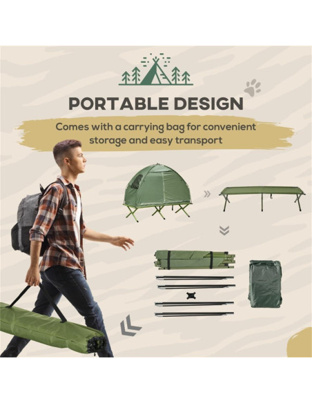 Carpa de Camping 2-en-1 EEBABUO con Cama Elevada Verde