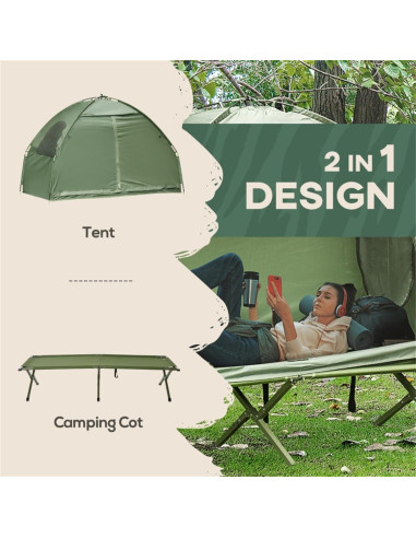 Carpa de Camping 2-en-1 EEBABUO con Cama Elevada Verde