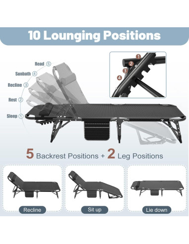 Cama Plegable Slsy para Adultos 5 Posiciones 191x68 cm