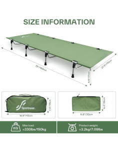 Cama de Camping Plegable Sportneer Ultraligera 190x70cm 150kg 2