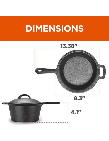 Cacerola de Hierro Fundido 2QT Commercial Chef con Tapa