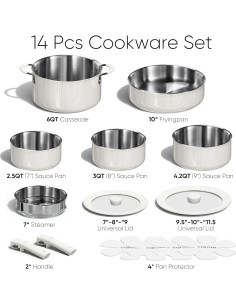 Juego de Ollas y Sartenes CAROTE 14 Piezas Acero Inoxidable Blanco 2