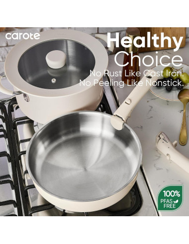 Juego de Ollas y Sartenes CAROTE 14 Piezas Acero Inoxidable Blanco