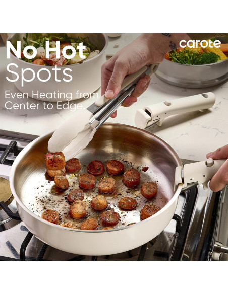 Juego de Ollas y Sartenes CAROTE 14 Piezas Acero Inoxidable Blanco