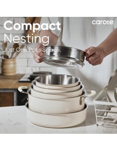 Juego de Ollas y Sartenes CAROTE 14 Piezas Acero Inoxidable Blanco
