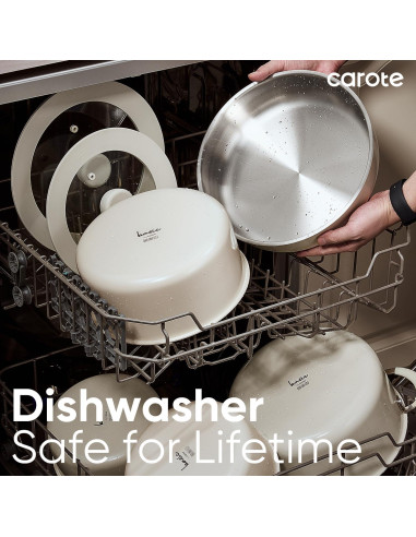 Juego de Ollas y Sartenes CAROTE 14 Piezas Acero Inoxidable Blanco