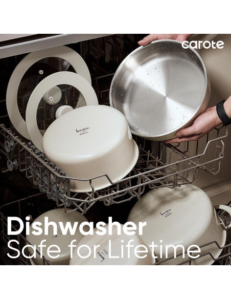 Juego de Ollas y Sartenes CAROTE 14 Piezas Acero Inoxidable Blanco