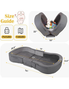 Cama de viaje para niños ENITYA, cuna plegable gris 137x73cm 2
