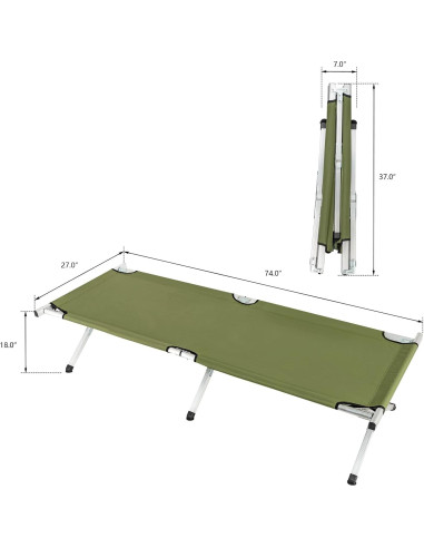Cama de Camping Plegable VINGLI 188x63.5cm Verde Portátil