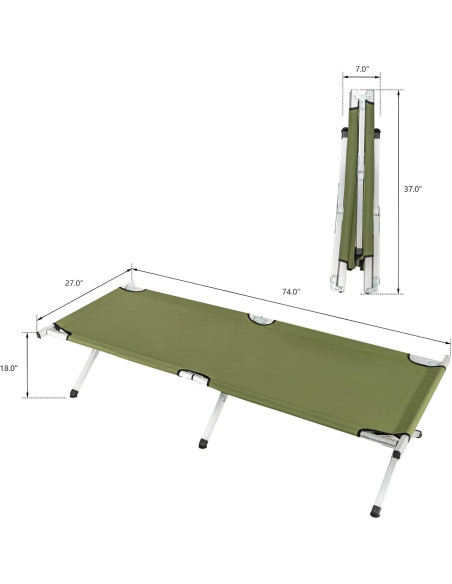Cama de Camping Plegable VINGLI 188x63.5cm Verde Portátil