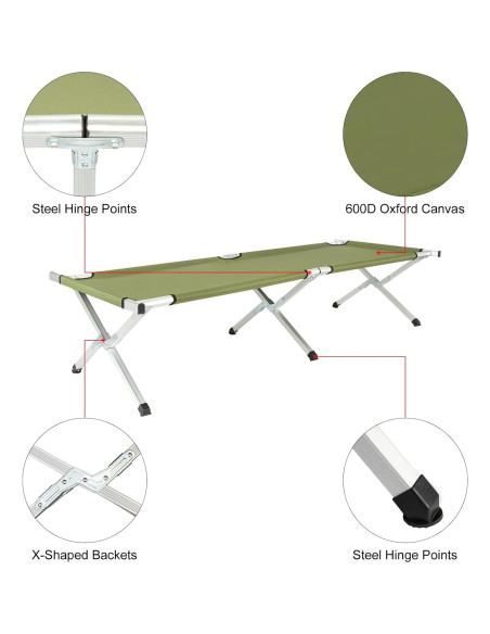 Cama de Camping Plegable VINGLI 188x63.5cm Verde Portátil