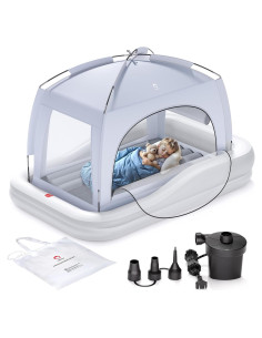 Cama de viaje inflable QPAU para niños con tienda y bomba