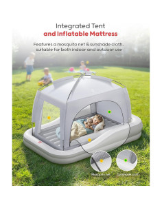 Cama de viaje inflable QPAU para niños con tienda y bomba 2