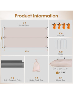 Toldo de Camping JCMCAMP 3.05 x 5 m Impermeable con Postes 2