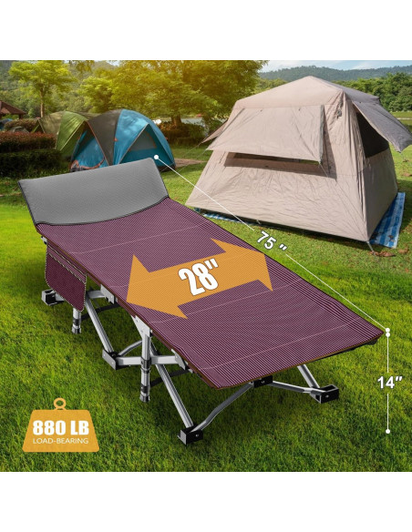 Cama de Camping Plegable ABORON XXL con Almohadilla Suave
