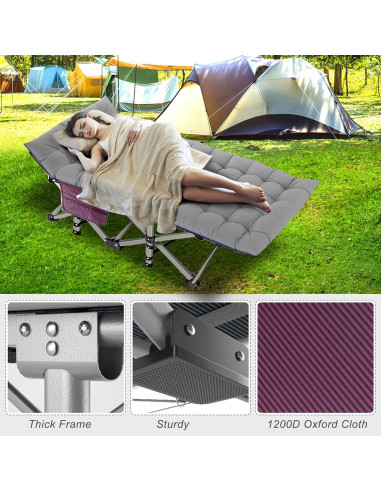 Cama de Camping Plegable ABORON XXL con Almohadilla Suave