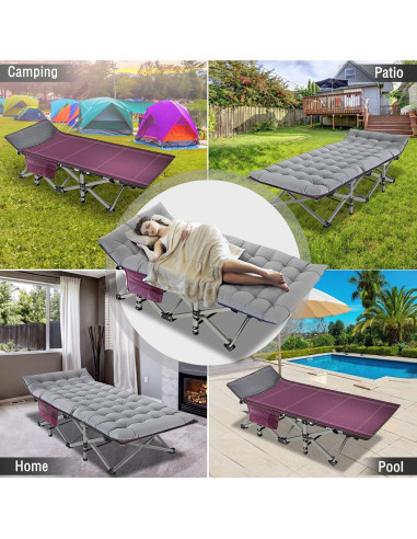 Cama de Camping Plegable ABORON XXL con Almohadilla Suave