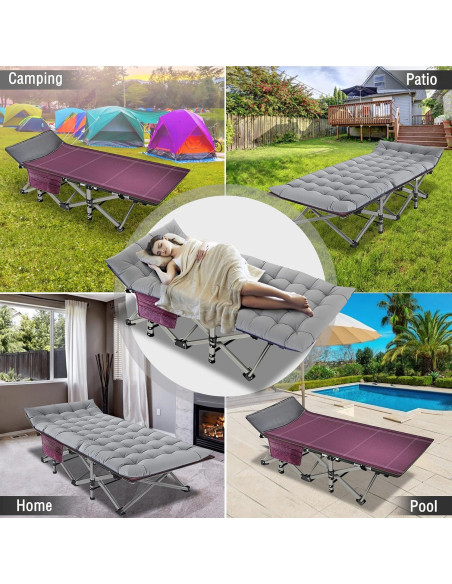Cama de Camping Plegable ABORON XXL con Almohadilla Suave