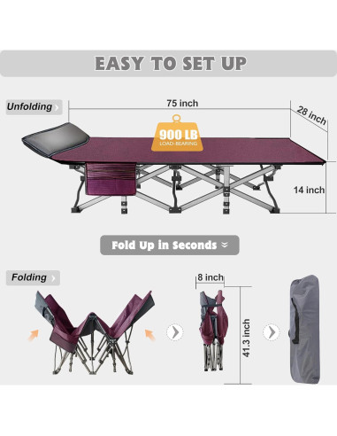 Cama de Camping Plegable ABORON XXL con Almohadilla Suave