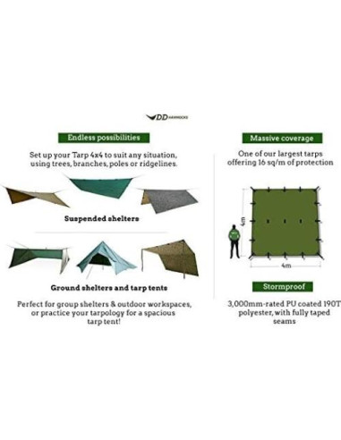 DD Hammocks Tarp 4x4 Marrón Coyote - Lona Impermeable 4m x 4m