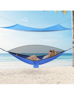 Hamaca de Camping HuaShuani con Toldo Impermeable 200kg Azul 2