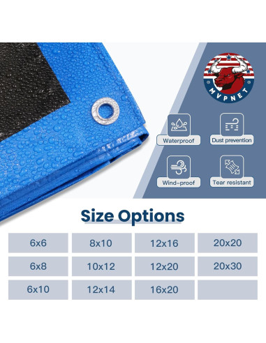 Lona Impermeable MVPNET 6x6 Azul y Negro Resistente UV