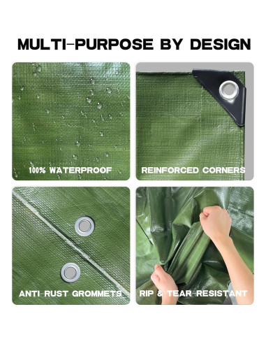 Lona 2.44 x 3.05 m Gruesa PE Hanjet Impermeable Verde Militar