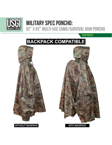 Poncho Militar USGI Industries Multiuso Camuflaje Rip Stop 150x218 cm