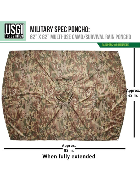 Poncho Militar USGI Industries Multiuso Camuflaje Rip Stop 150x218 cm