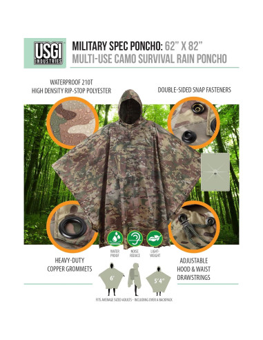 Poncho Militar USGI Industries Multiuso Camuflaje Rip Stop 150x218 cm