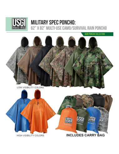 Poncho Militar USGI Industries Multiuso Camuflaje Rip Stop 150x218 cm