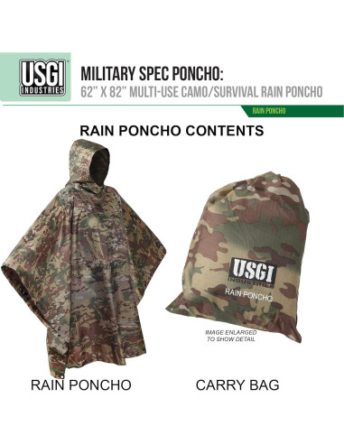 Poncho Militar USGI Industries Multiuso Camuflaje Rip Stop 150x218 cm