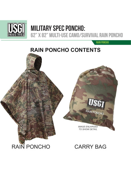 Poncho Militar USGI Industries Multiuso Camuflaje Rip Stop 150x218 cm