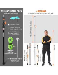 Postes de Lona Telescópicos CAMULAND 87.6-279.4 cm para Camping 2