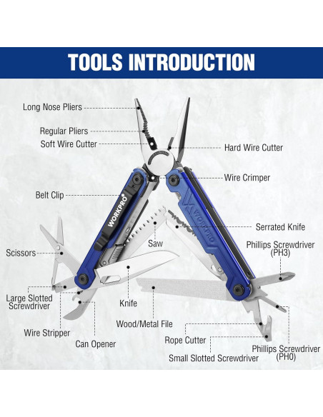 Cuchillo Plegable Multi Herramienta WORKPRO 2-en-1 Azul Cuchillo Plegable Multi Herramienta WORKPRO 2-en-1 Azul