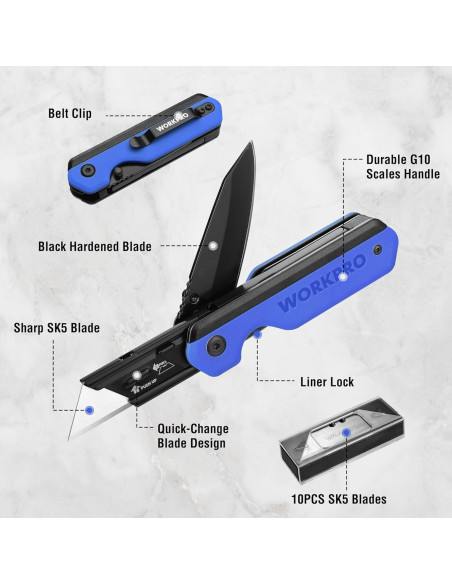 Cuchillo Plegable Multi Herramienta WORKPRO 2-en-1 Azul Cuchillo Plegable Multi Herramienta WORKPRO 2-en-1 Azul