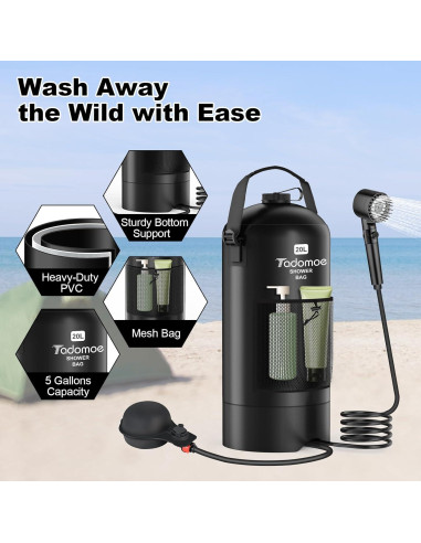 Ducha Portátil Tadomoe 20L Solar con Bomba y Cabezal